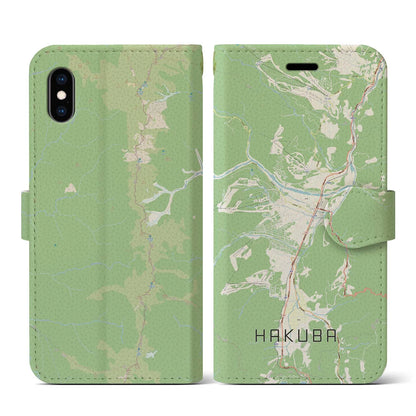 【白馬（長野県）】地図柄iPhoneケース（手帳タイプ）ナチュラル・iPhone XS / X 用
