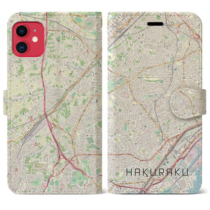 【白楽（神奈川県）】地図柄iPhoneケース（手帳タイプ）ナチュラル・iPhone 11 用