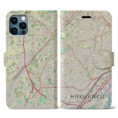 【白楽（神奈川県）】地図柄iPhoneケース（手帳タイプ）ナチュラル・iPhone 12 / 12 Pro 用