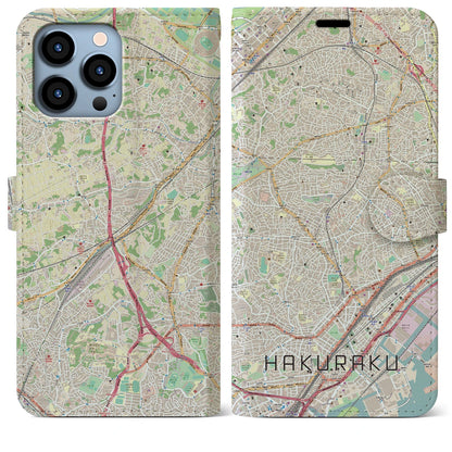 【白楽（神奈川県）】地図柄iPhoneケース（手帳タイプ）ナチュラル・iPhone 13 Pro Max 用