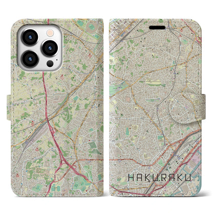 【白楽（神奈川県）】地図柄iPhoneケース（手帳タイプ）ナチュラル・iPhone 13 Pro 用