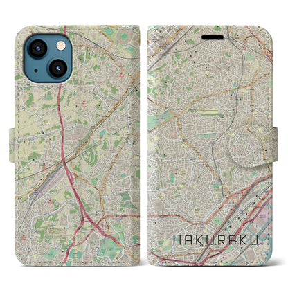 【白楽（神奈川県）】地図柄iPhoneケース（手帳タイプ）ナチュラル・iPhone 13 用