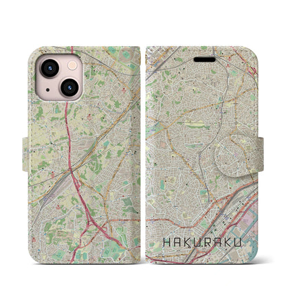 【白楽（神奈川県）】地図柄iPhoneケース（手帳タイプ）ナチュラル・iPhone 13 mini 用