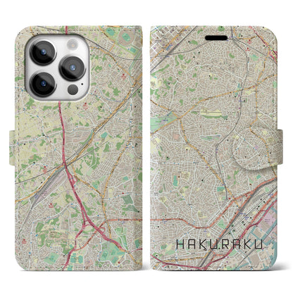 【白楽（神奈川県）】地図柄iPhoneケース（手帳タイプ）ナチュラル・iPhone 14 Pro 用