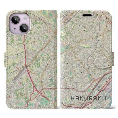 【白楽（神奈川県）】地図柄iPhoneケース（手帳タイプ）ナチュラル・iPhone 14 用