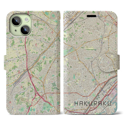 【白楽（神奈川県）】地図柄iPhoneケース（手帳タイプ）ナチュラル・iPhone 15 用