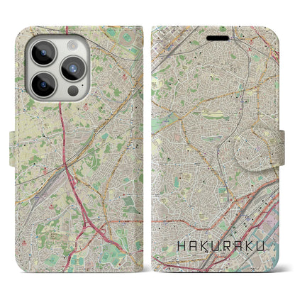 【白楽（神奈川県）】地図柄iPhoneケース（手帳タイプ）ナチュラル・iPhone 15 Pro 用