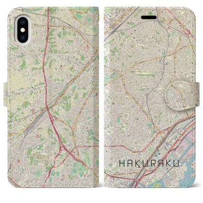 【白楽（神奈川県）】地図柄iPhoneケース（手帳タイプ）ナチュラル・iPhone XS Max 用