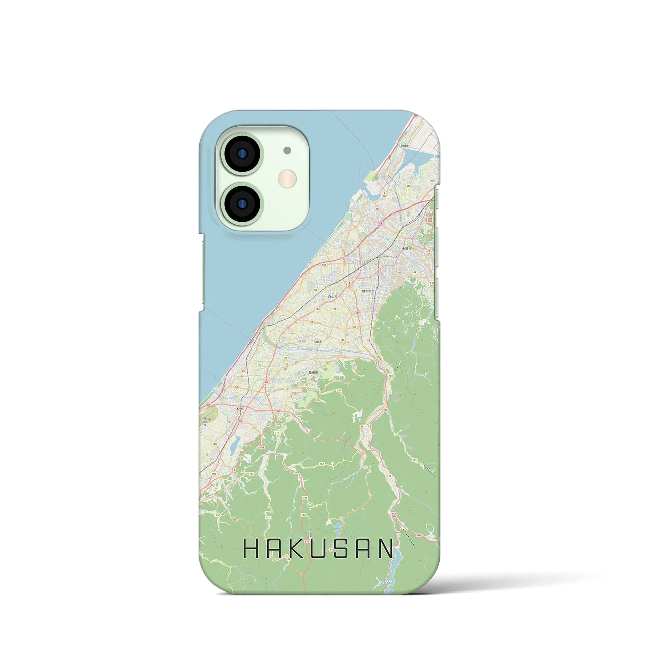 【白山（石川県）】地図柄iPhoneケース（バックカバータイプ・ナチュラル）iPhone 12 mini 用