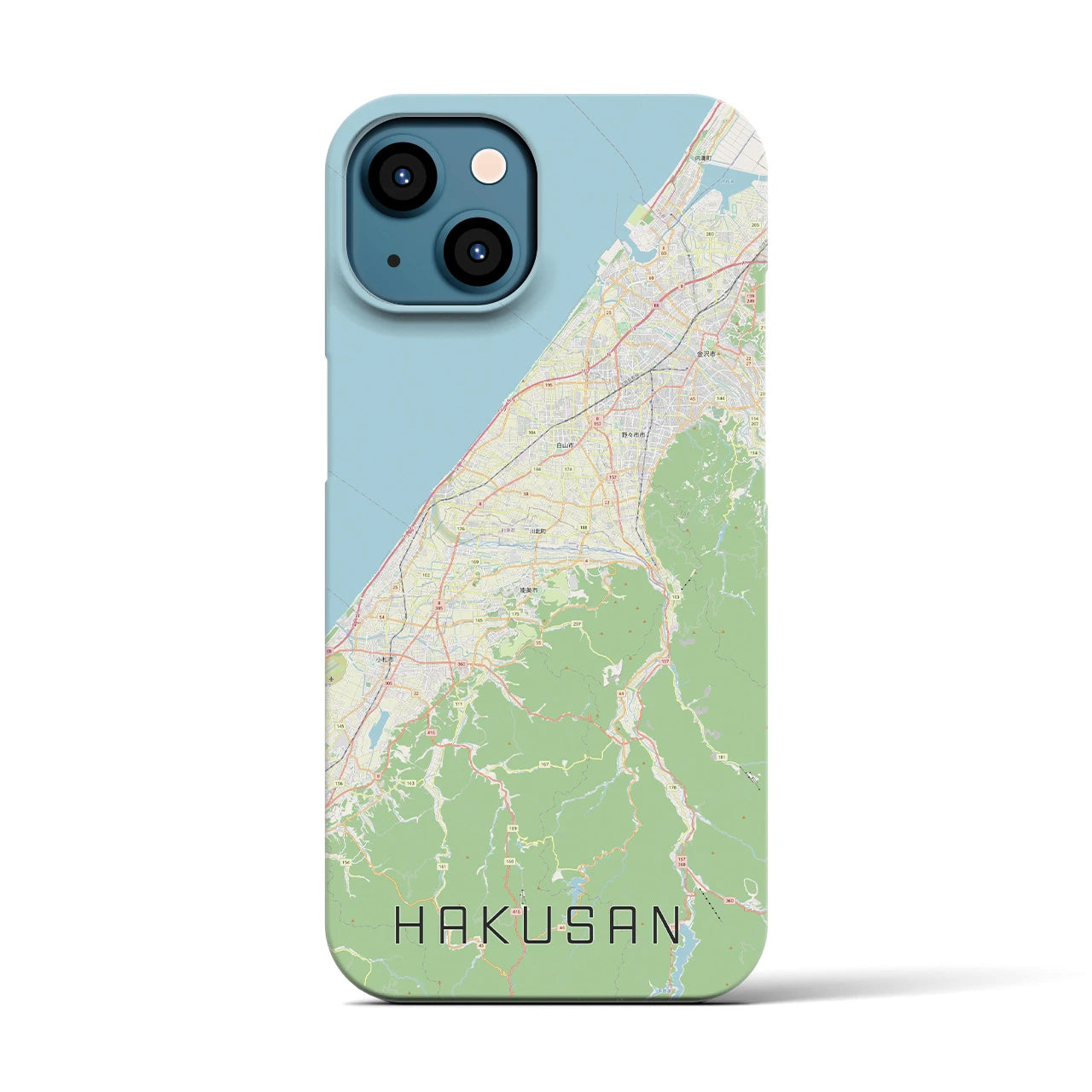 【白山（石川県）】地図柄iPhoneケース（バックカバータイプ・ナチュラル）iPhone 13 用
