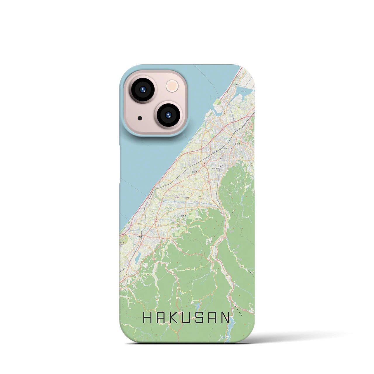 【白山（石川県）】地図柄iPhoneケース（バックカバータイプ・ナチュラル）iPhone 13 mini 用