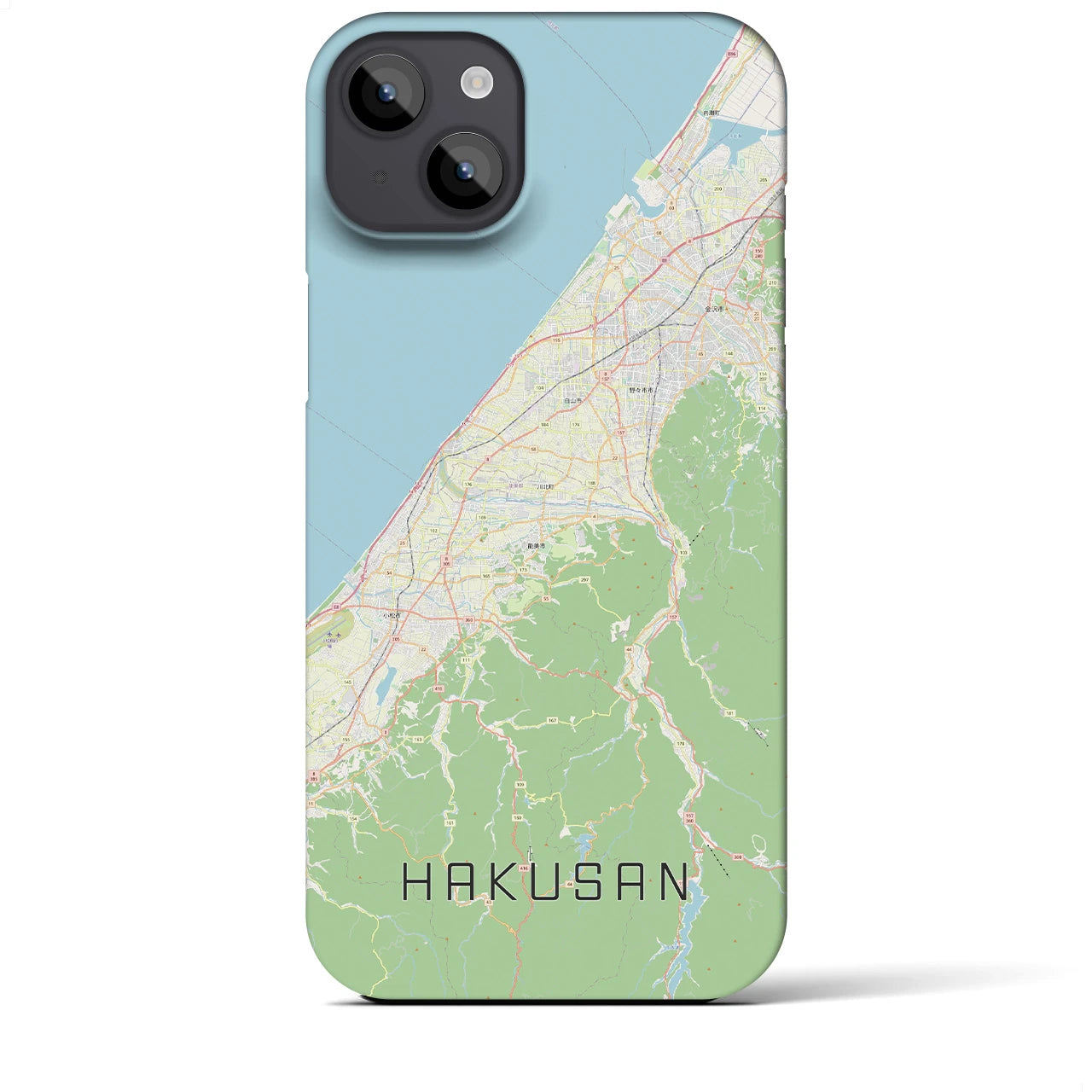 【白山（石川県）】地図柄iPhoneケース（バックカバータイプ・ナチュラル）iPhone 14 Plus 用