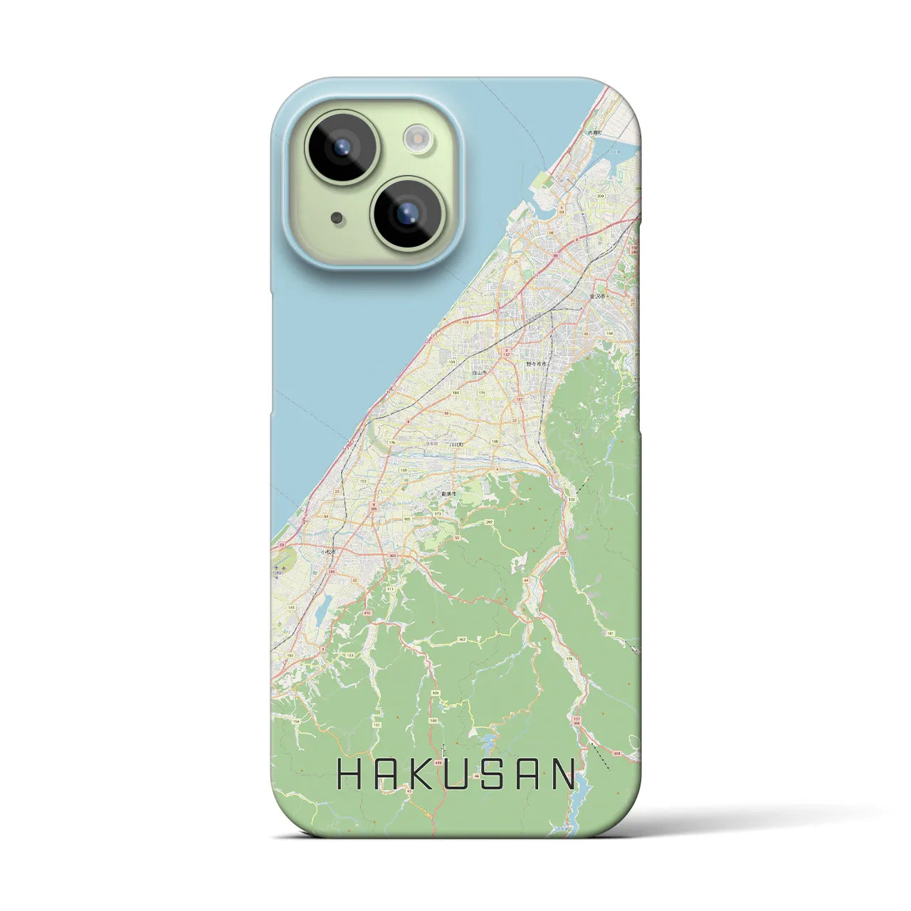 【白山（石川県）】地図柄iPhoneケース（バックカバータイプ・ナチュラル）iPhone 15 用