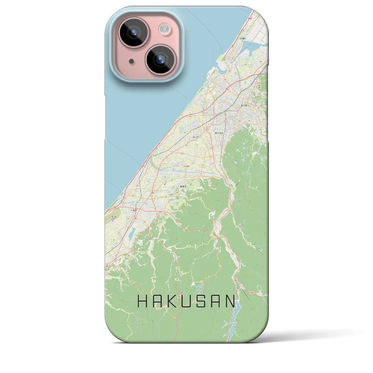 【白山（石川県）】地図柄iPhoneケース（バックカバータイプ・ナチュラル）iPhone 15 Plus 用