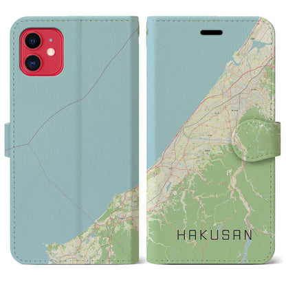 【白山（石川県）】地図柄iPhoneケース（手帳タイプ）ナチュラル・iPhone 11 用