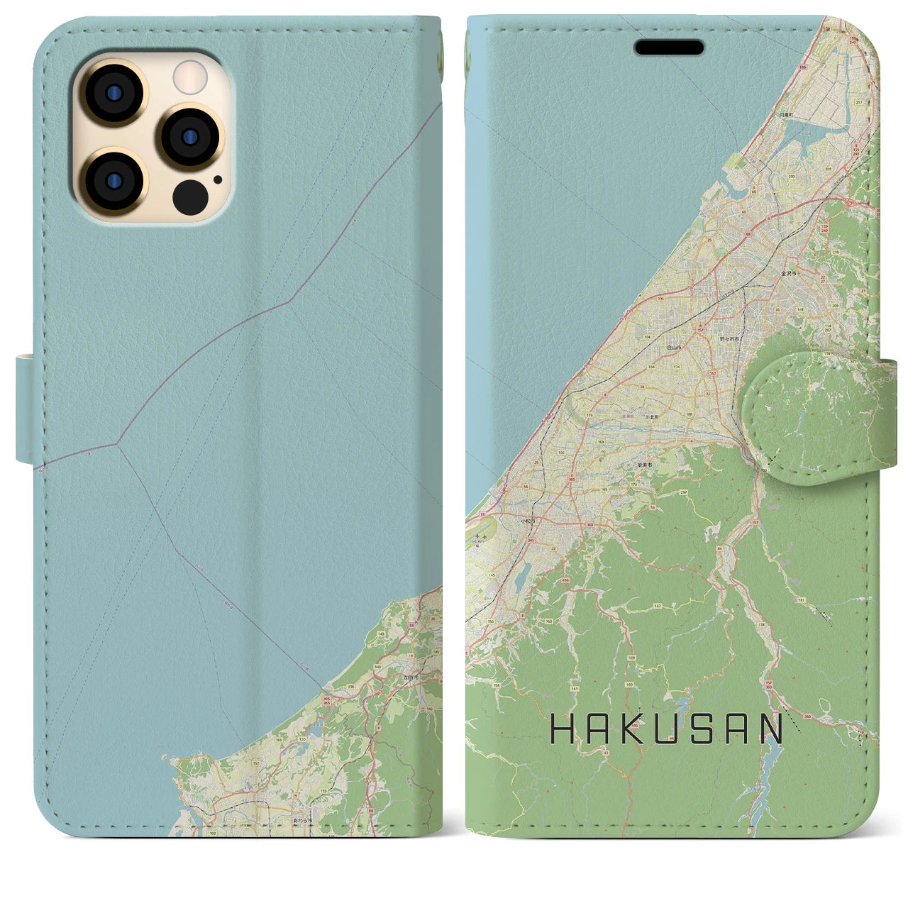 【白山（石川県）】地図柄iPhoneケース（手帳両面タイプ・ナチュラル）iPhone 12 Pro Max 用