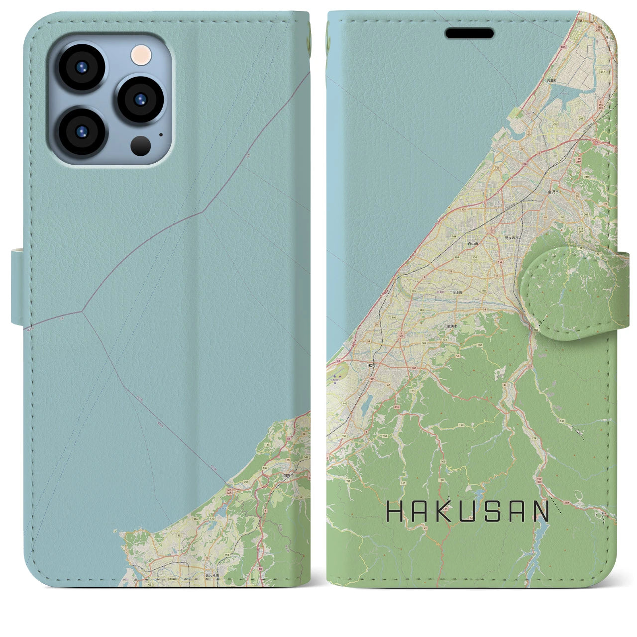 【白山（石川県）】地図柄iPhoneケース（手帳両面タイプ・ナチュラル）iPhone 13 Pro Max 用