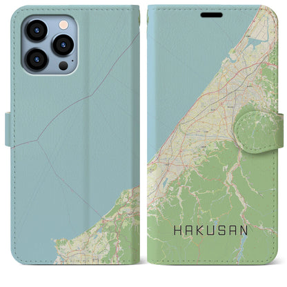 【白山（石川県）】地図柄iPhoneケース（手帳タイプ）ナチュラル・iPhone 13 Pro Max 用