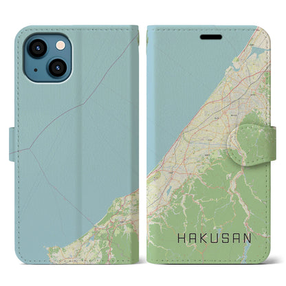 【白山（石川県）】地図柄iPhoneケース（手帳タイプ）ナチュラル・iPhone 13 用