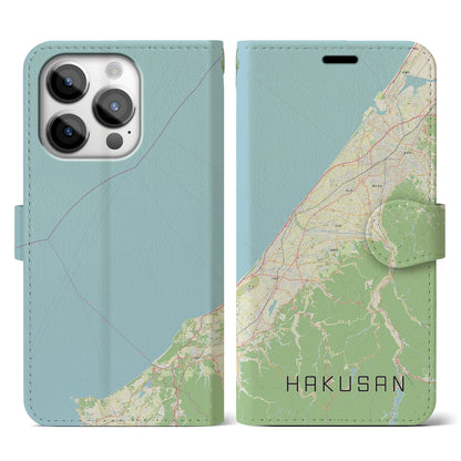 【白山（石川県）】地図柄iPhoneケース（手帳タイプ）ナチュラル・iPhone 14 Pro 用