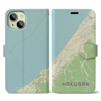 【白山（石川県）】地図柄iPhoneケース（手帳タイプ）ナチュラル・iPhone 15 用