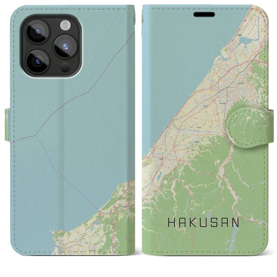 【白山（石川県）】地図柄iPhoneケース（手帳両面タイプ・ナチュラル）iPhone 15 Pro Max 用