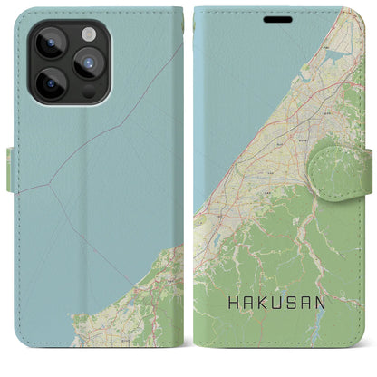 【白山（石川県）】地図柄iPhoneケース（手帳タイプ）ナチュラル・iPhone 15 Pro Max 用