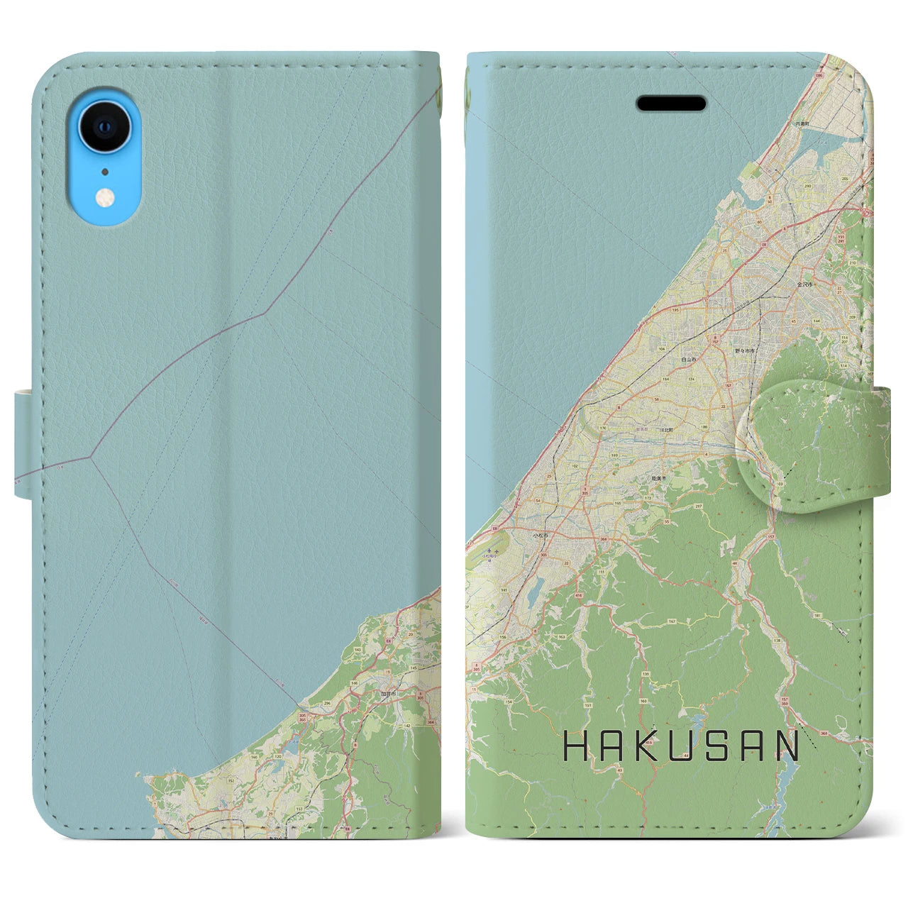 【白山（石川県）】地図柄iPhoneケース（手帳両面タイプ・ナチュラル）iPhone XR 用