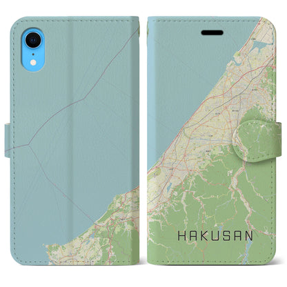 【白山（石川県）】地図柄iPhoneケース（手帳タイプ）ナチュラル・iPhone XR 用