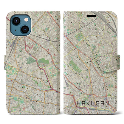 【白山（東京都）】地図柄iPhoneケース（手帳タイプ）ナチュラル・iPhone 13 用