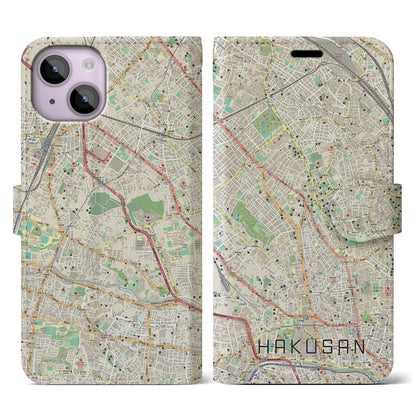 【白山（東京都）】地図柄iPhoneケース（手帳タイプ）ナチュラル・iPhone 14 用