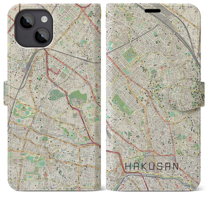 【白山（東京都）】地図柄iPhoneケース（手帳タイプ）ナチュラル・iPhone 14 Plus 用