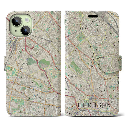 【白山（東京都）】地図柄iPhoneケース（手帳タイプ）ナチュラル・iPhone 15 用