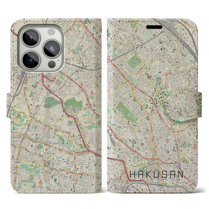 【白山（東京都）】地図柄iPhoneケース（手帳タイプ）ナチュラル・iPhone 15 Pro 用