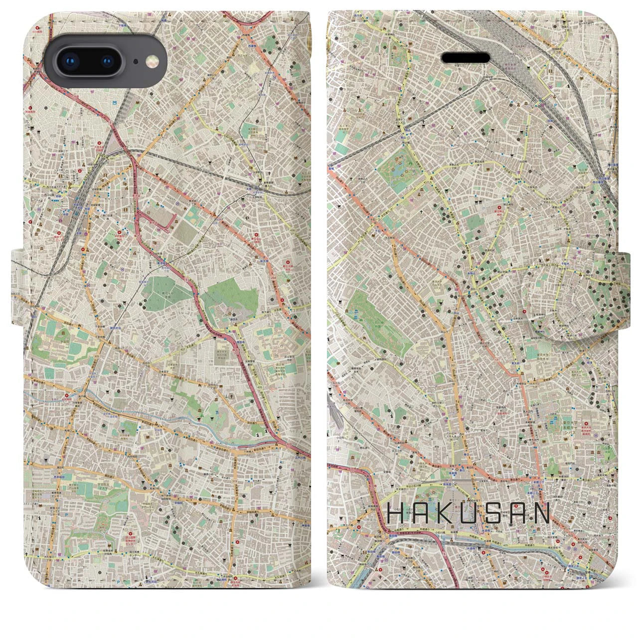 【白山】地図柄iPhoneケース（手帳両面タイプ・ナチュラル）iPhone 8Plus /7Plus / 6sPlus / 6Plus 用