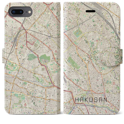 【白山（東京都）】地図柄iPhoneケース（手帳タイプ）ナチュラル・iPhone 8Plus /7Plus / 6sPlus / 6Plus 用