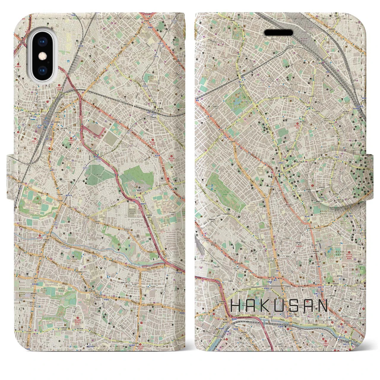 【白山】地図柄iPhoneケース（手帳両面タイプ・ナチュラル）iPhone XS Max 用