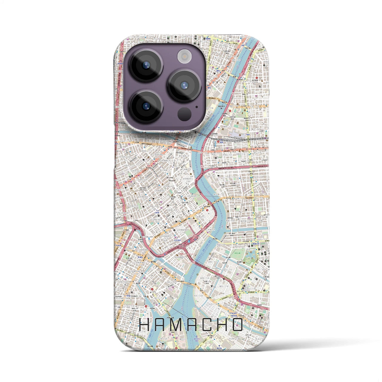 【浜町】地図柄iPhoneケース（バックカバータイプ・ナチュラル）iPhone 14 Pro 用