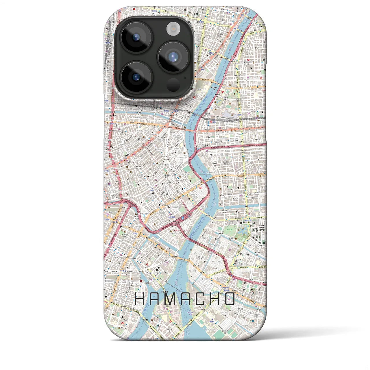 【浜町】地図柄iPhoneケース（バックカバータイプ・ナチュラル）iPhone 15 Pro Max 用