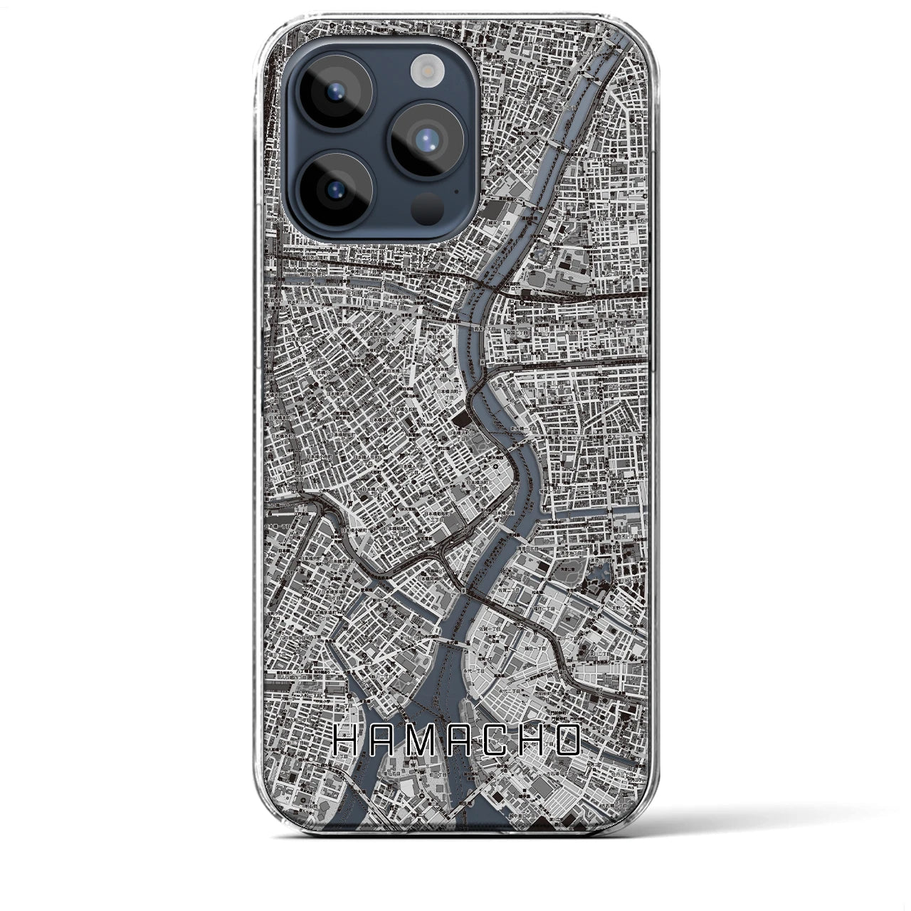 【浜町】地図柄iPhoneケース（クリアタイプ・モノトーン）iPhone 15 Pro Max 用