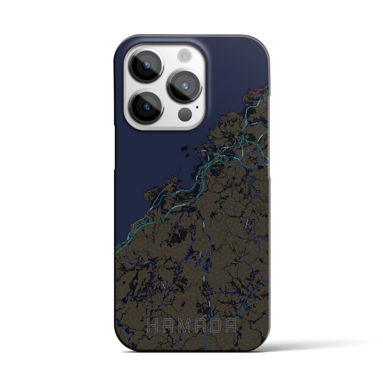 【浜田】地図柄iPhoneケース（バックカバータイプ・ブラック）iPhone 14 Pro 用
