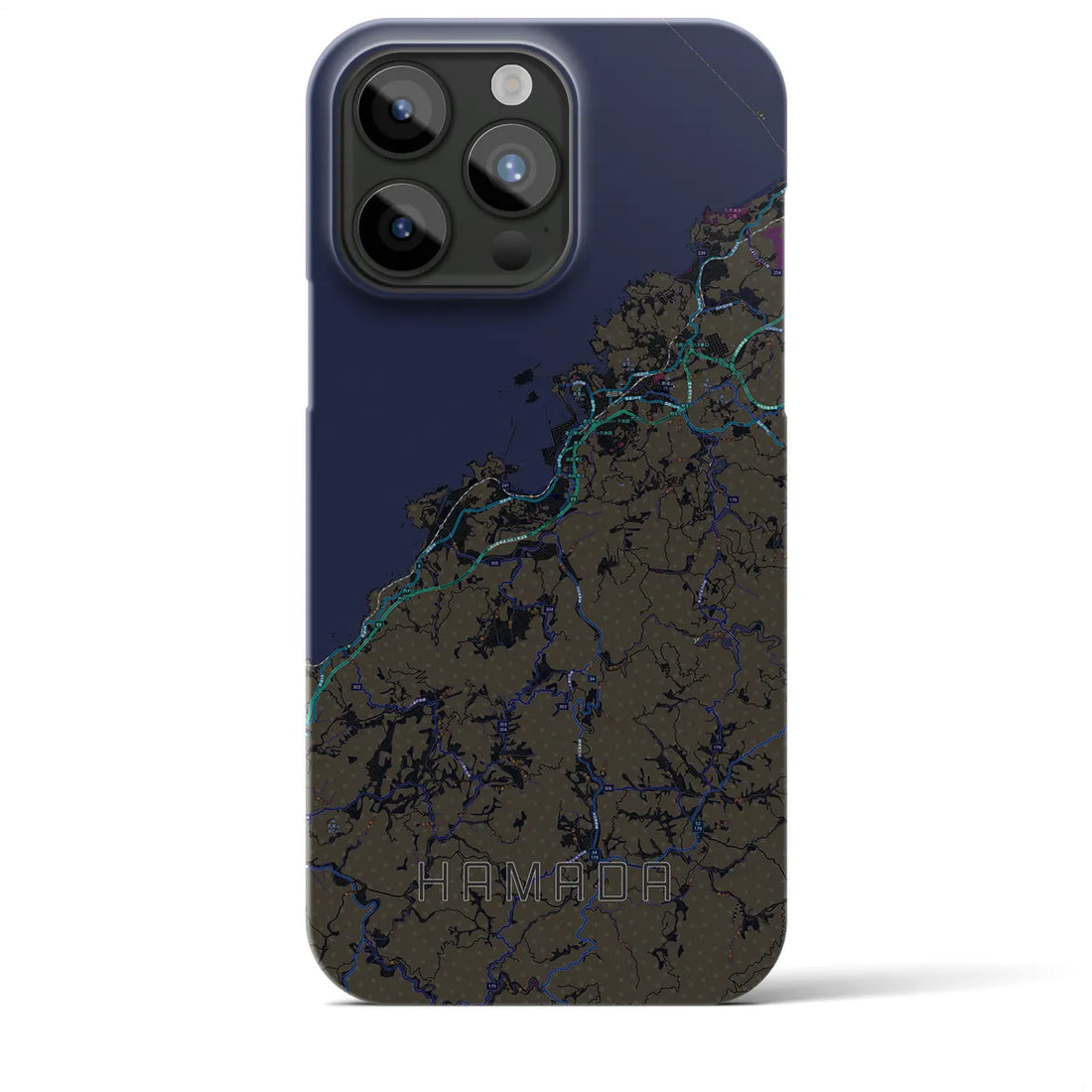 【浜田】地図柄iPhoneケース（バックカバータイプ・ブラック）iPhone 15 Pro Max 用