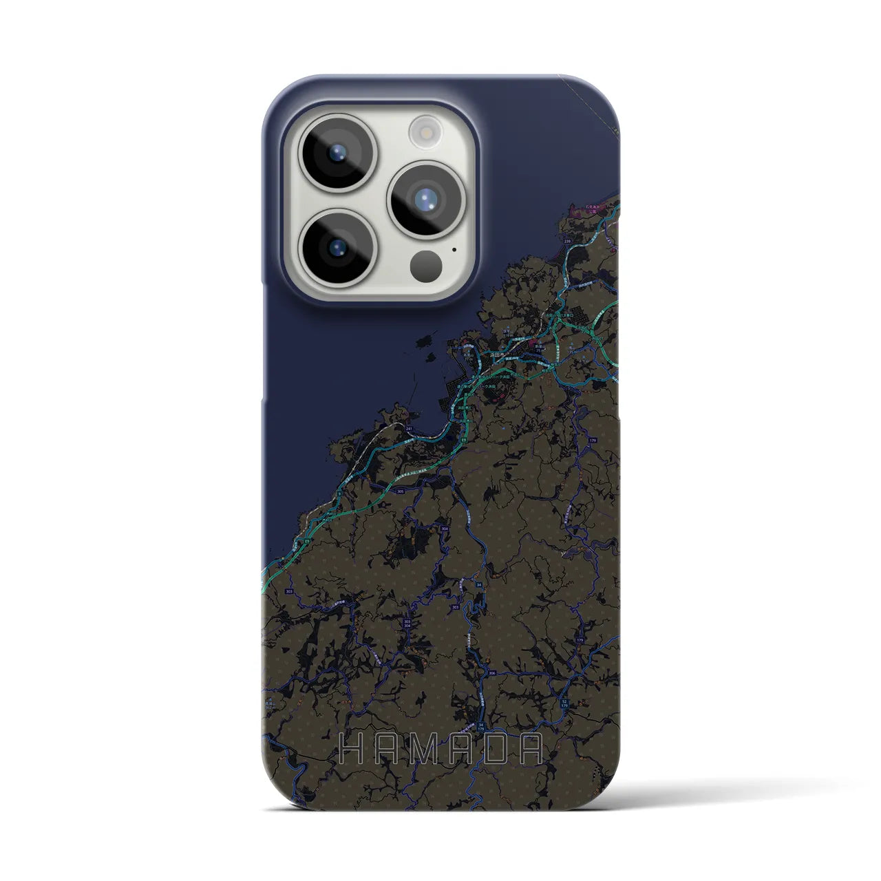 【浜田】地図柄iPhoneケース（バックカバータイプ・ブラック）iPhone 15 Pro 用