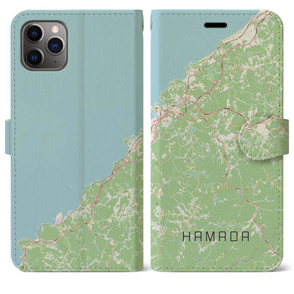 【浜田（島根県）】地図柄iPhoneケース（手帳タイプ）ナチュラル・iPhone 11 Pro Max 用