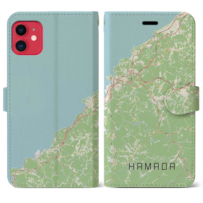 【浜田（島根県）】地図柄iPhoneケース（手帳タイプ）ナチュラル・iPhone 11 用