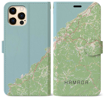 【浜田（島根県）】地図柄iPhoneケース（手帳タイプ）ナチュラル・iPhone 12 Pro Max 用