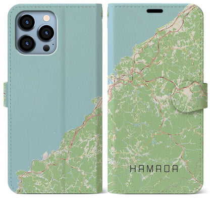 【浜田（島根県）】地図柄iPhoneケース（手帳タイプ）ナチュラル・iPhone 13 Pro Max 用