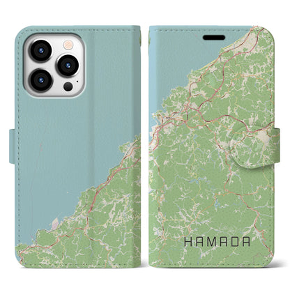 【浜田（島根県）】地図柄iPhoneケース（手帳タイプ）ナチュラル・iPhone 13 Pro 用