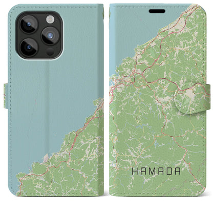 【浜田（島根県）】地図柄iPhoneケース（手帳タイプ）ナチュラル・iPhone 15 Pro Max 用