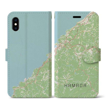 【浜田（島根県）】地図柄iPhoneケース（手帳タイプ）ナチュラル・iPhone XS / X 用